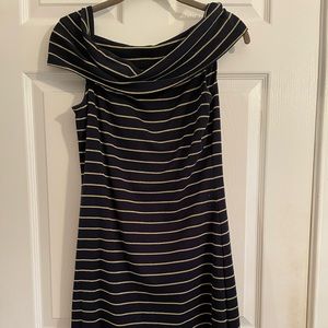 Ralph Lauren Navy and Gold off the shoulder dress